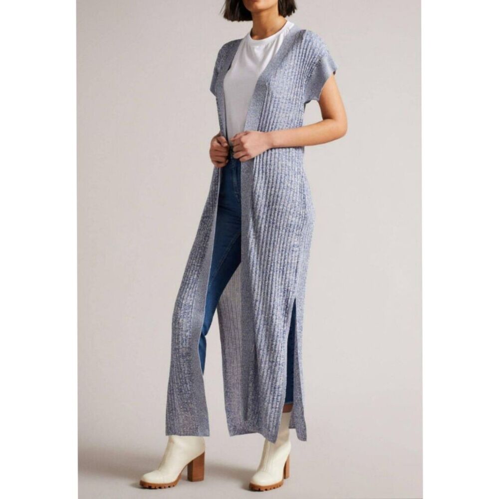 Ted Baker Filati Longline Ribbed Duster Cardigan Sweater In Pale Blue 3 US M
